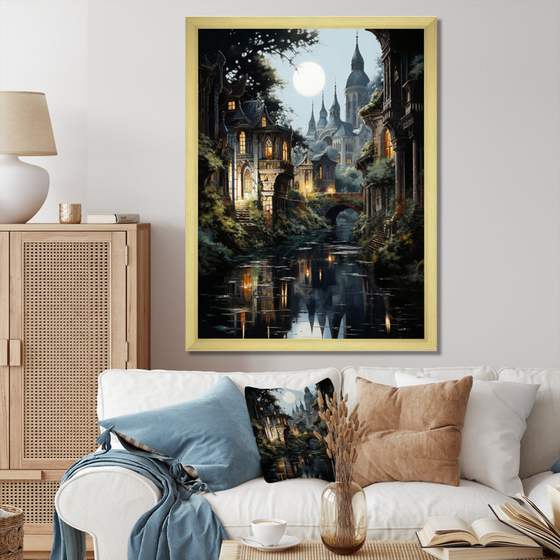 "Gray Canal", art mural sur toile Cityscapes, H 20 po x l 12 po x P 1 po, Encadrement doré