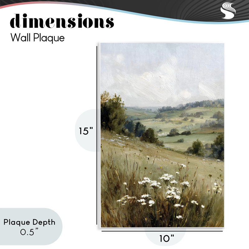 Plaque murale Hill of White Flowers, design par Petal Prints Design, 15 x 10