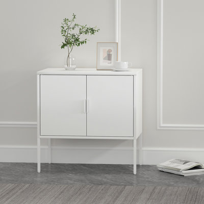 Ava 24" Modern Stainless Steel Accent Cabinet with 2 Adjustable Shelves in White