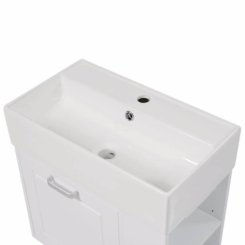 Meuble-lavabo de salle de bain avec lavabo, armoire flottante murale, grand tiroir, tablette réglable, porte-papier hygiénique, système de fermeture en douceur