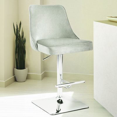 Swivel Height Adjustable Upholstered Velvet Bar Stool, Kitchen Breakfast Counter Stool With Metal Base