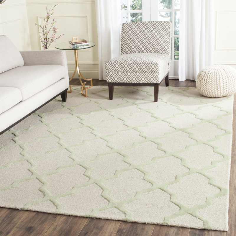 Tapis en laine touffeté à la main Cannen, Rectangle 2 pi x 3 pi, Ivoire / Vert clair