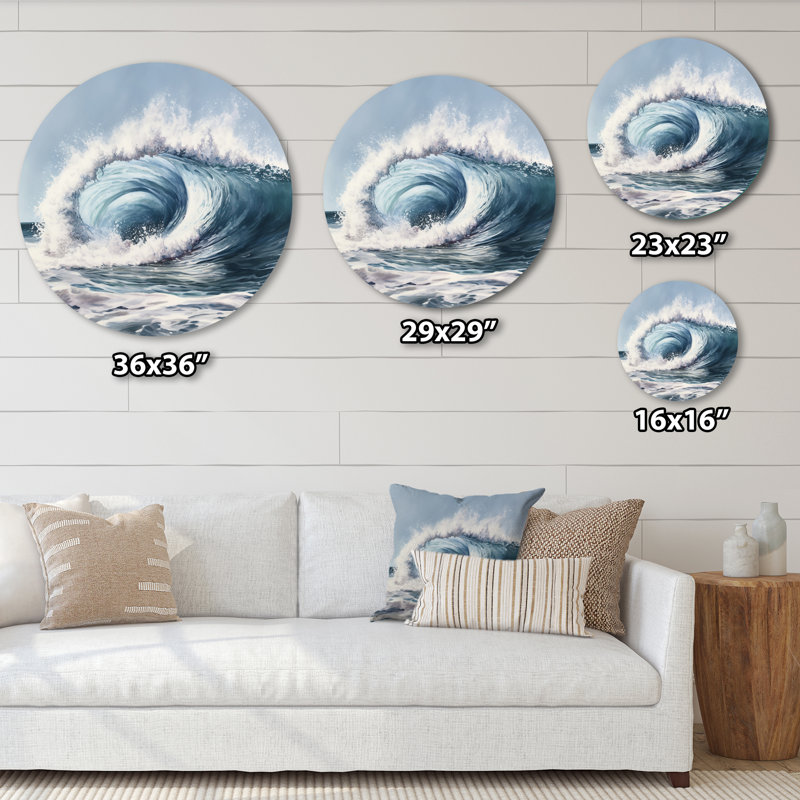 Mouvement océanique vague IV - plage moderne, art mural en métal rond, H 36 po x l 36 po x P 1 po
