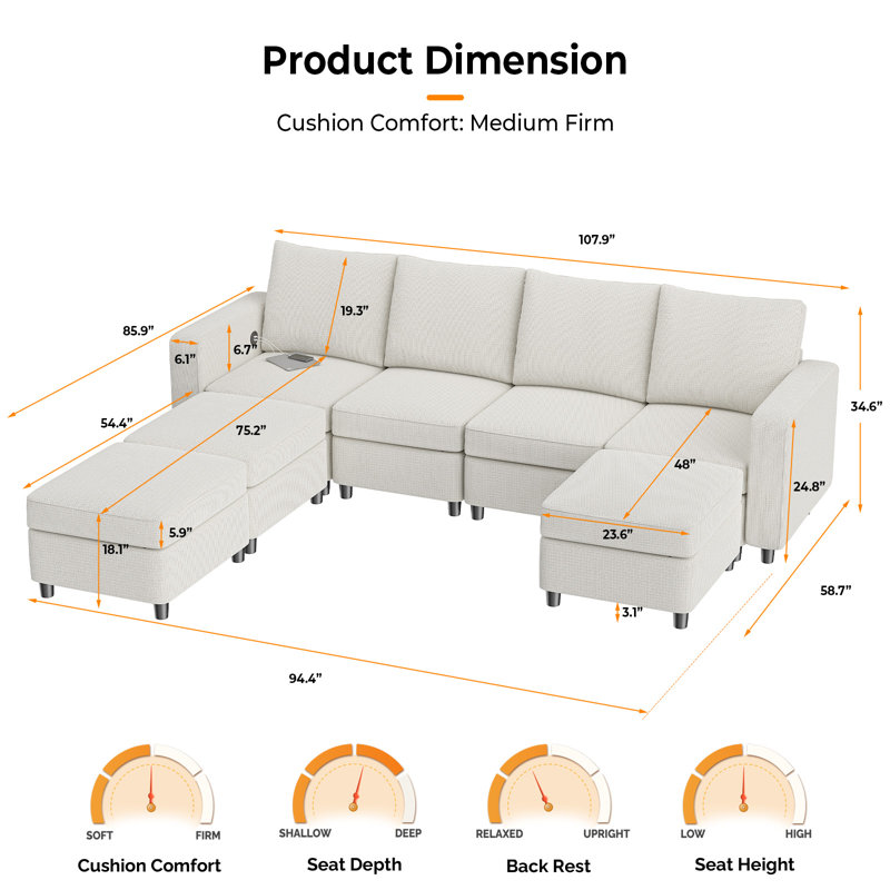 Canapé modulaire 9 pièces VINGLI, Polyester beige