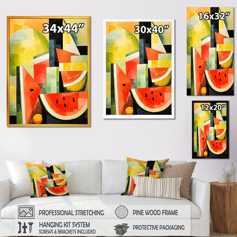 Cubique vert pastèque, motif 1 - Melon, art mural, H 20 po x l 12 po x P 1 po