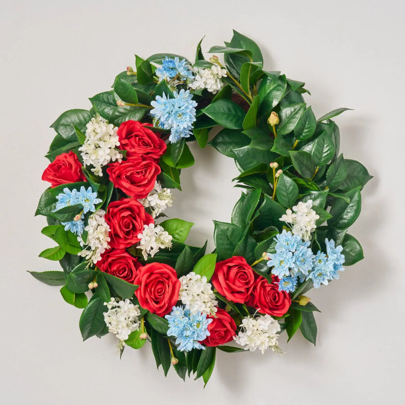 Miss Summer - couronne d'été rouge rose, lilas blanc et marguerite bleue