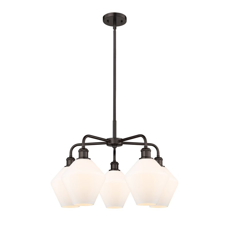 Lustre à 5 lumières, Blanc mat, Bronze huilé