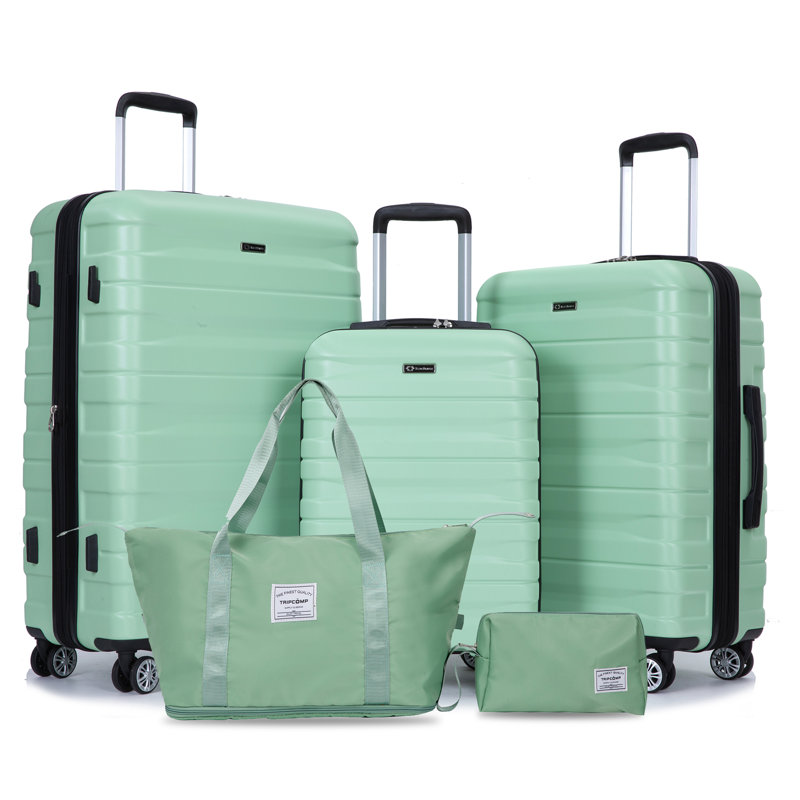 Ensemble de bagage de 5 pièces, ensemble de valises rigides extensibles avec verrou TSA pour roues rotatives, bagage à roulettes léger pour hommes et femmes Vert clair