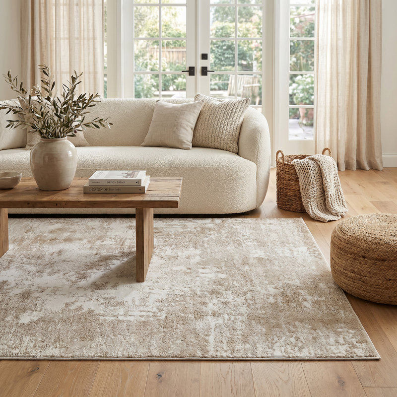 Tapis intérieur beige / crème abstrait 4 pi x 6 pi (3 pi 11 po x 5 pi 7 po) Branch Branch Hikari, tapis moderne, à poils moyens et résistant aux taches