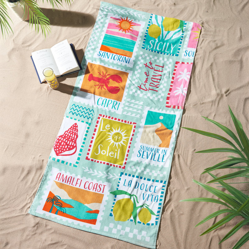 Postcards Cotton Beach Towel Sage