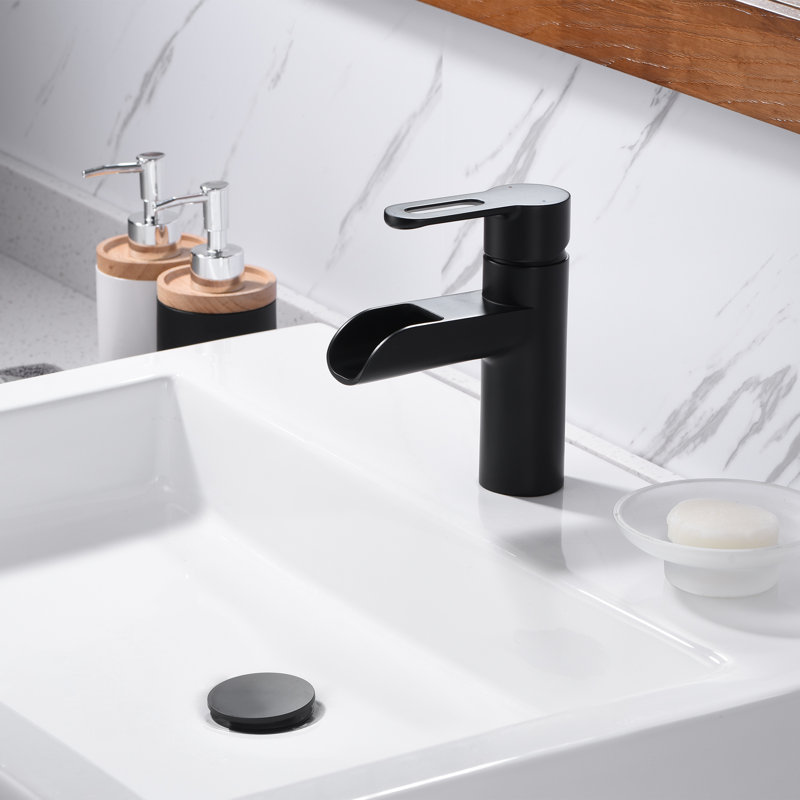Robinet de salle de bains monotrou avec ensemble de drainage, Noir mat