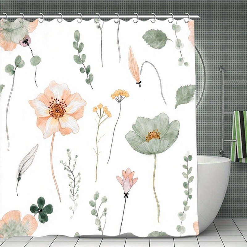 Rideaux de douche pastel à motif floral, 71 x 71