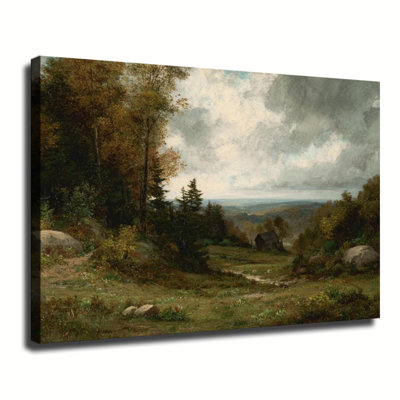 Rustic Mountain Hillside Cabin Autumn Woodland Landscape Ustic Countryside, peinture à l'huile, grande galerie, reproduction d'art sur toile pour le salon, chambre à coucher