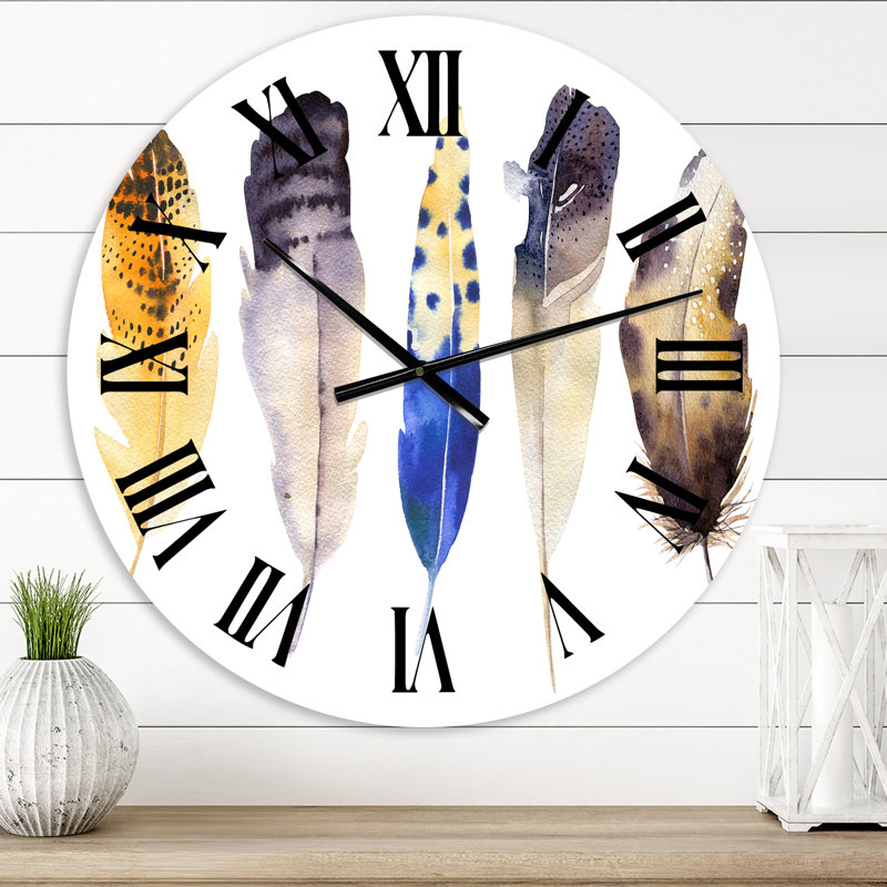 Colourful Boho Feather Set I - Bohemian & Eclectic wall clock, Small