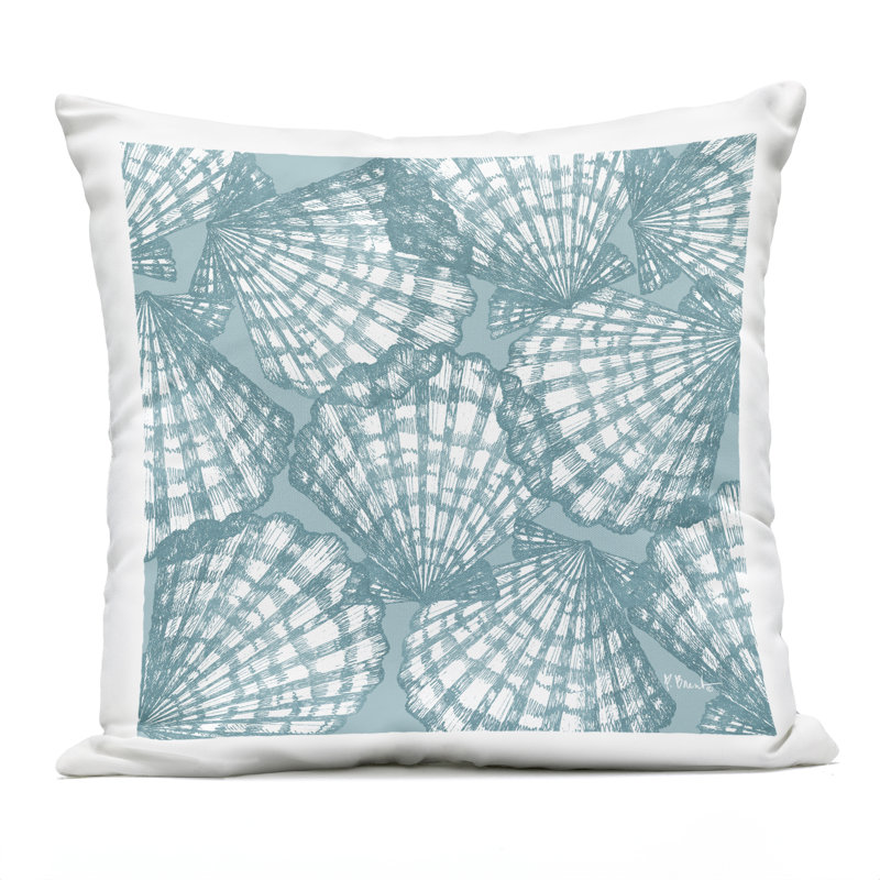 Tropez Striped Seashells Outdoor Printed Pillow design by Paul Brent