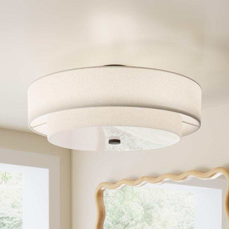Flaire Linen Blend Semi Flush Mount, Oatmeal, English Bronze