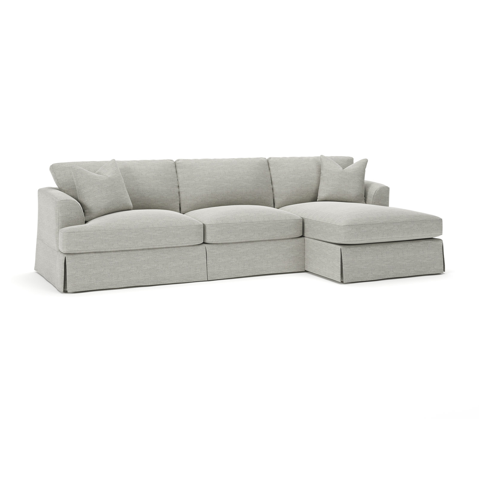 Lucia 128" Wide Down Cushion Sofa & Chaise, Right Hand Facing, Drusky Moonglow Sustain® Basketweave
