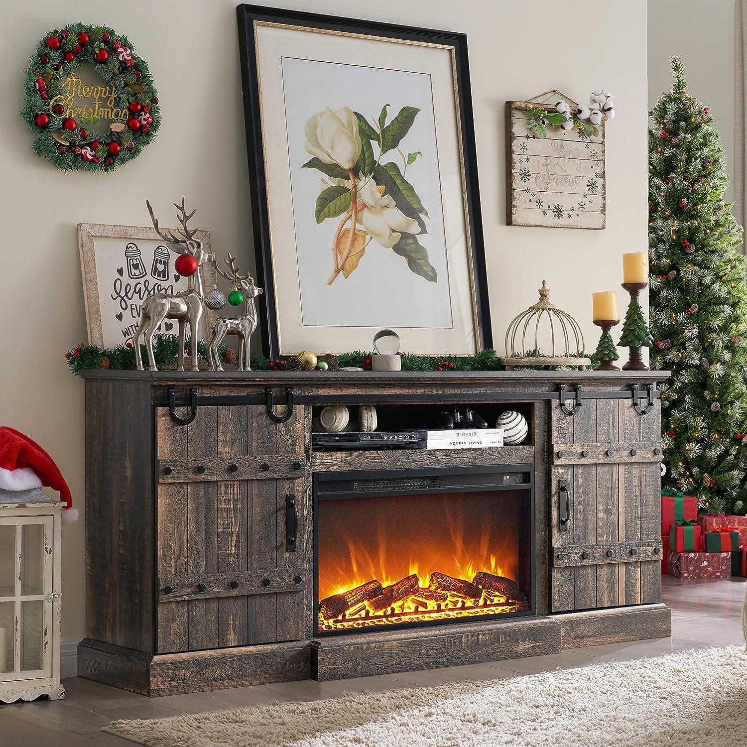 Gracie Oaks Wilbrandt Farmhouse Fireplace Tv Stand With 30 Fireplace Insert Fit For Tvs Up To 3676