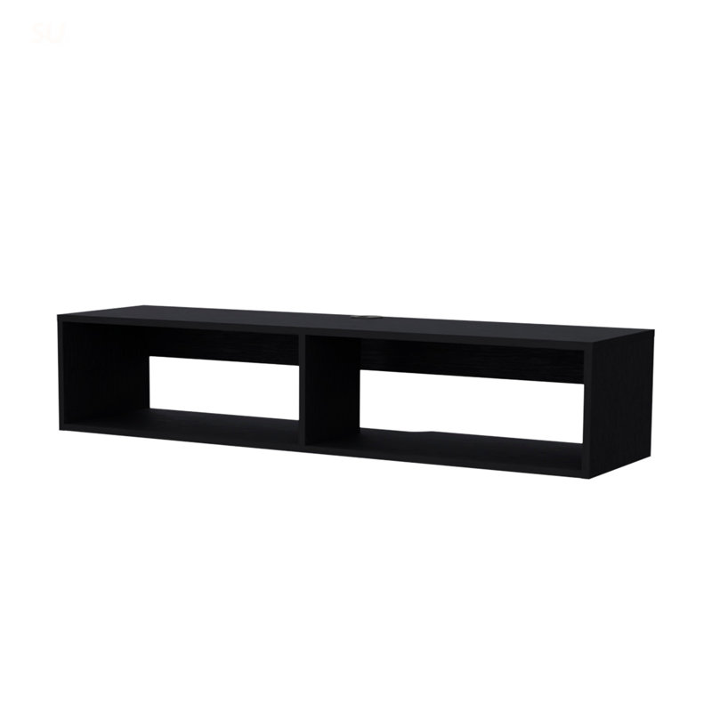 Spacious Floating TV Stand With Two Shelves For Modern Living And Cable Management, Wenge, Solid/Manufactured Wood