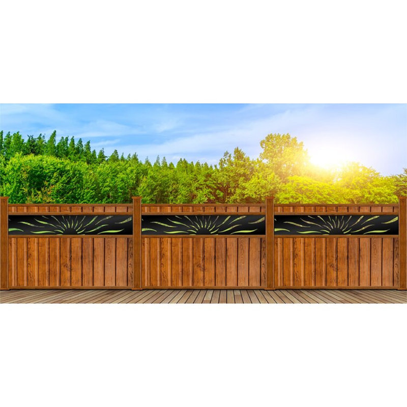 Pare-soleil en aluminium découpé au laser Sun - art mural extérieur thermolaqué, cloison décorative, H 18 po x l 72 po