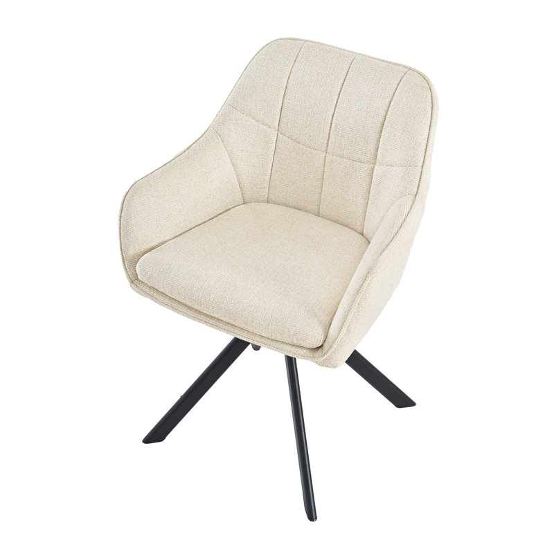 51cm H Upholstered Arm Dining Chair For Kitchen Dining Living Room, Cream Chenille