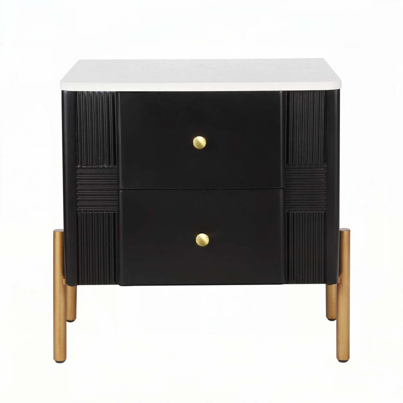 Nightstand with 2 Storage Drawer, Black
