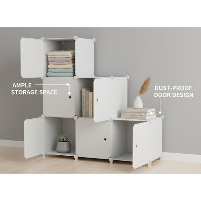 6-Cube Storage Organizer With Doors DIY Stackable Plastic Clothes Organizer White