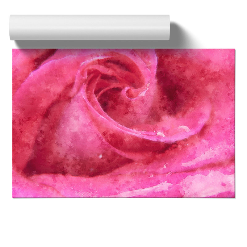 Pink Rose Flower Painting - Frameless Print, 42cm H x 59cm W x 0.1cm D