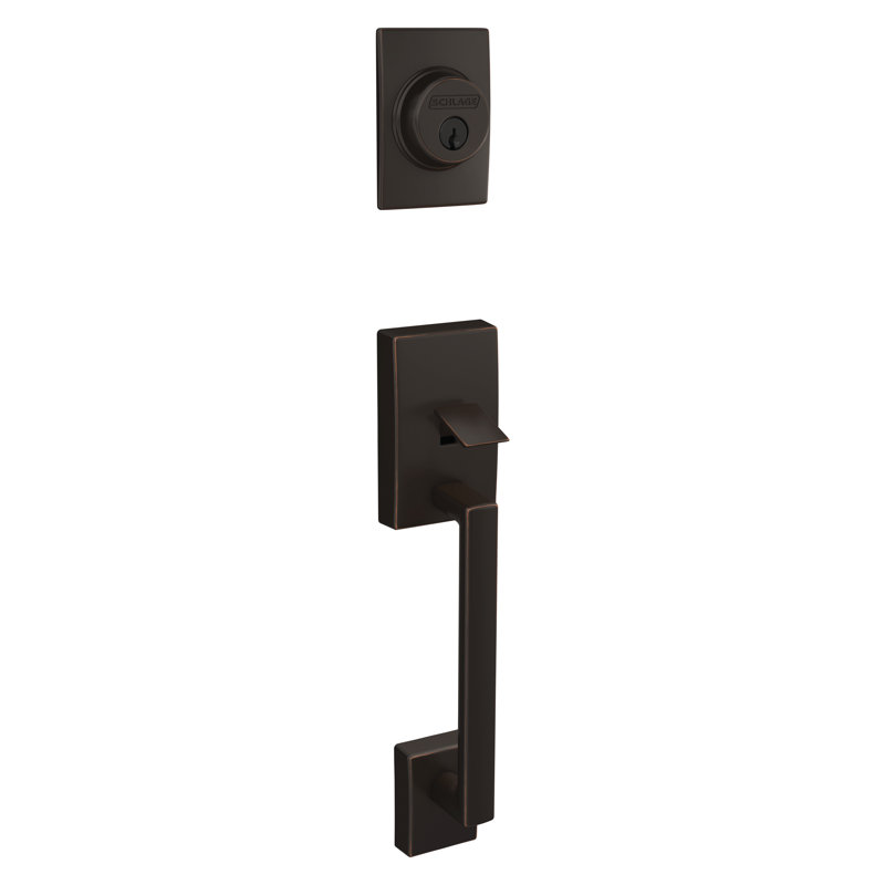 Ensemble de poignées Century avec pêne dormant cylindrique simple, levier de porte Latitude et rosette, Bronze vieilli