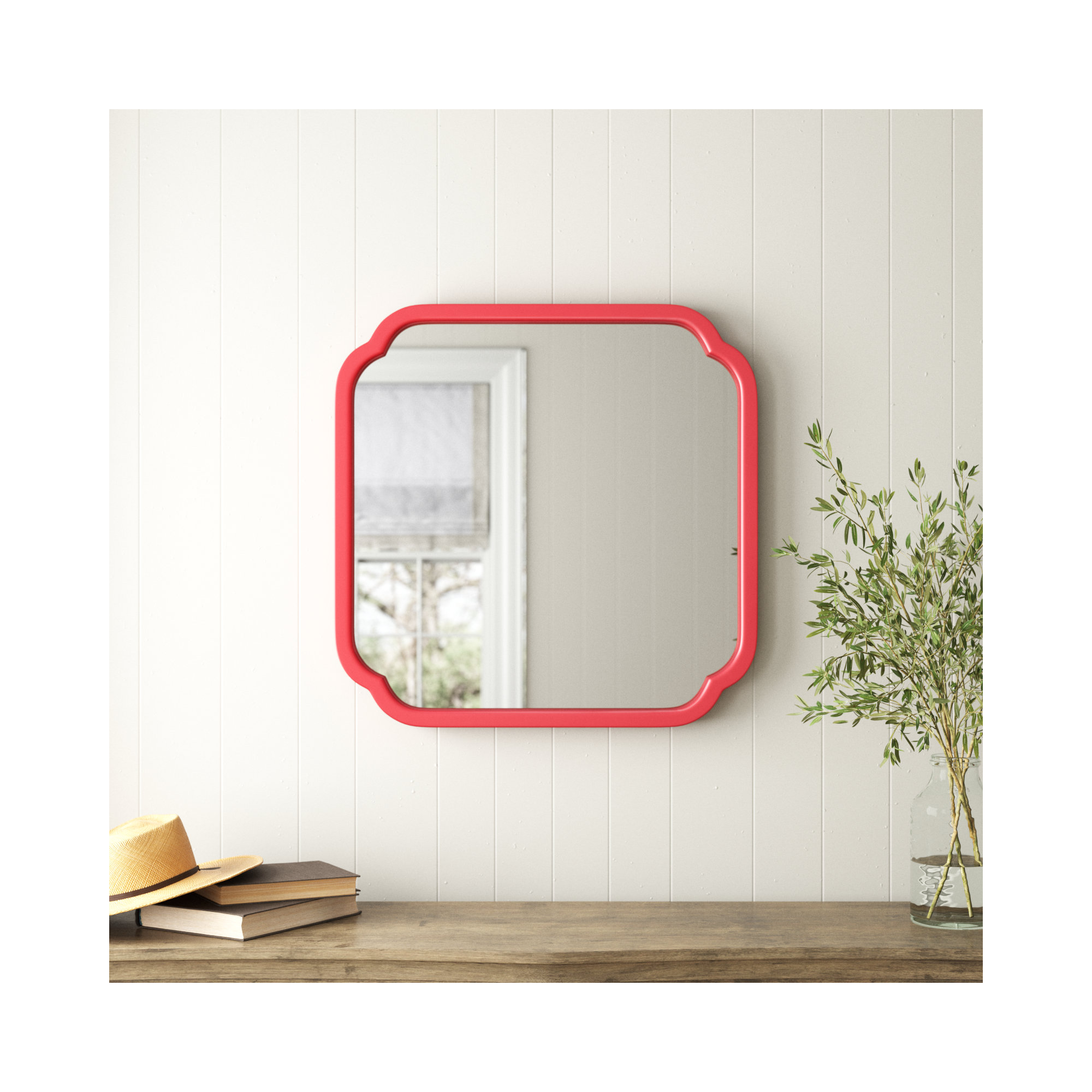 Baltic Wood Scalloped Wall Mirror, Magenta