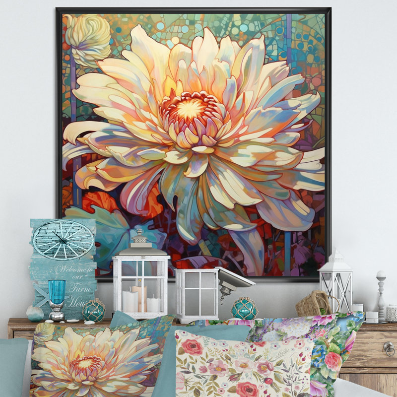 «Blossoming Chrysanthemum Retro Illustration I», reproduction, H 30 po x l 30 po x P 1 po, Cadre flottant noir