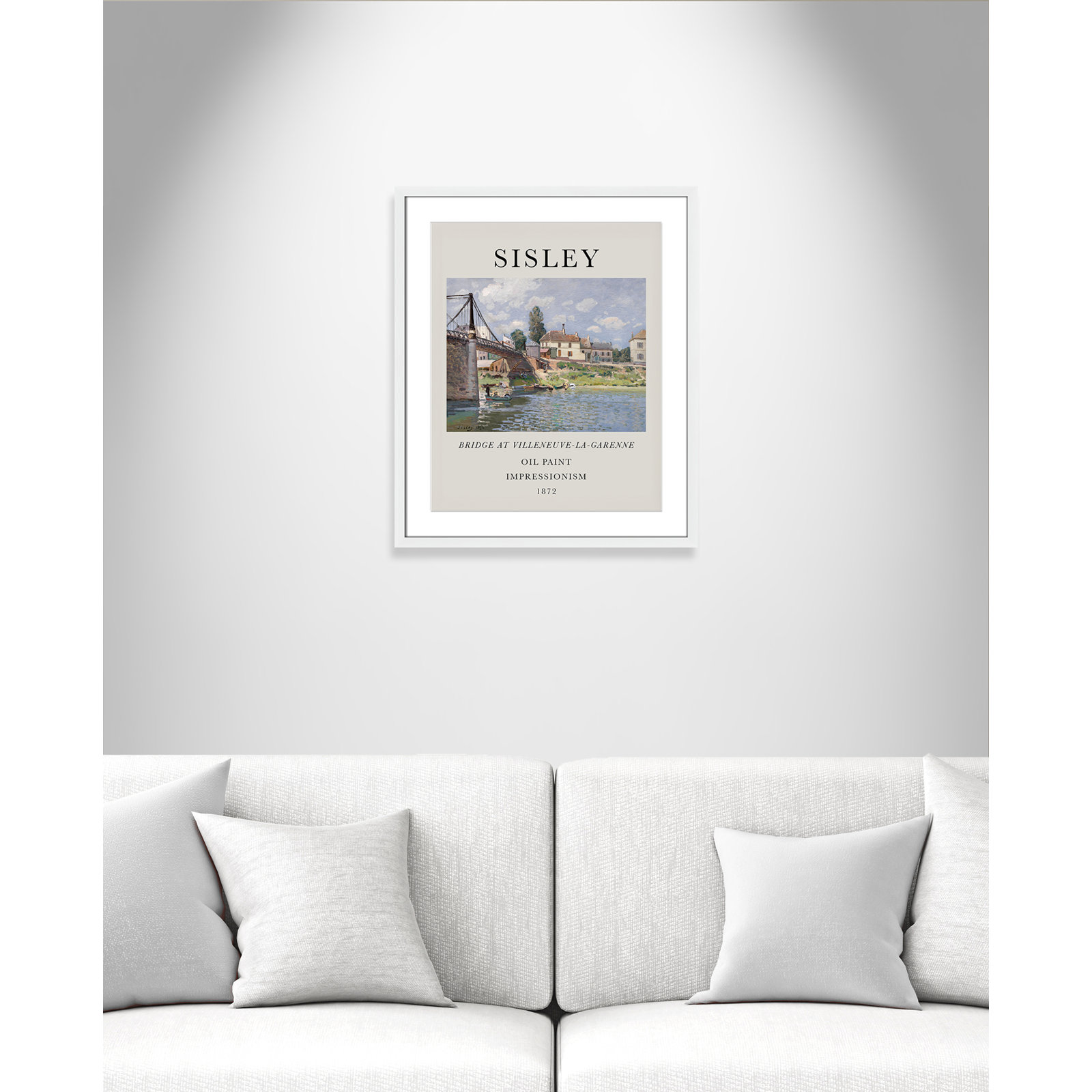 Old Masters Collection " The Bridge At Villeneuve " by Alfred Sisley, Yes, White Single Picture Frame