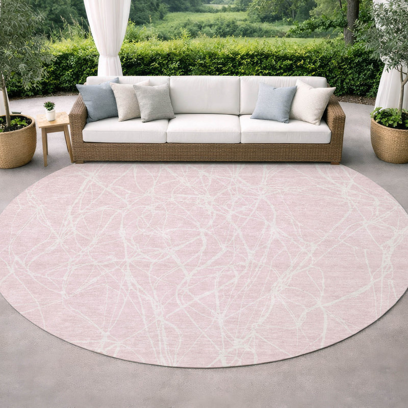 Tapis moderne intérieur / extérieur lavable à la machine ACN2826, Rose, Rond 8 pi
