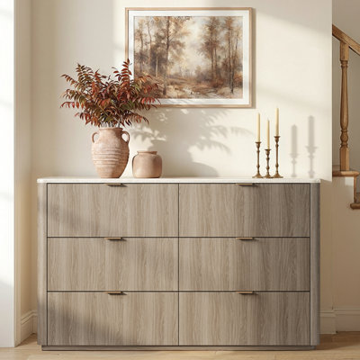 Commode de 6 tiroirs avec rangement en faux travertin pour chambre Corentin