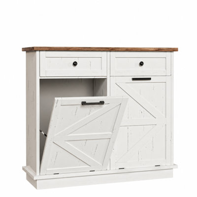 Armoire à poubelle double basculante de 38 litres (10 gallons) pour cuisine, style ferme, blanche.