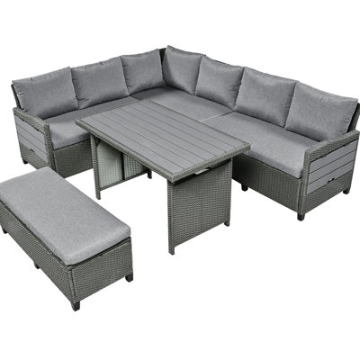 5-Piece Outdoor Patio Sofa Set, Sectional Garden Furniture Set With 2 Extendable Side Tables, Outdoor Furniture -  Latitude RunÂ®, 8A07E5DFA2D24D9C827DABFB0EAF081C