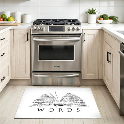Tapis d'intérieur noir lavable à la machine livre de mots avec nuage de mots