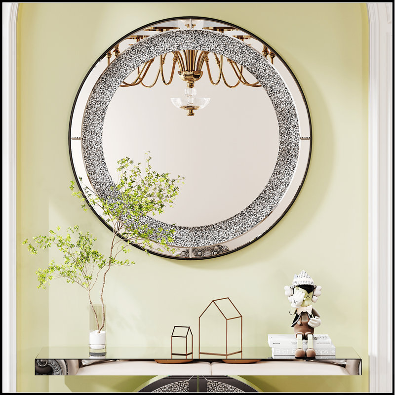 Miroir mural rond en cristal 33,46 pouces Sparkly Crystal