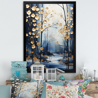 Or et érable bleu forêt d'hiver II - arbre érable, art mural