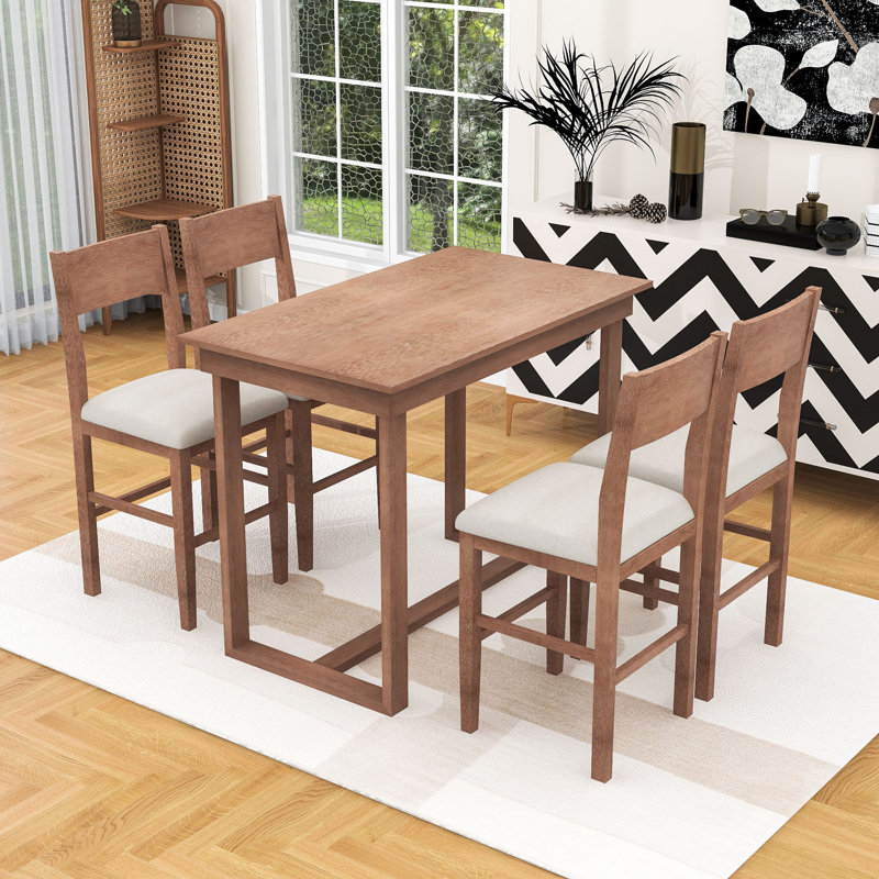 Ensemble de table de salle à manger 5 pièces à hauteur de comptoir rustique avec 4 chaises rembourrées pour petite salle à manger