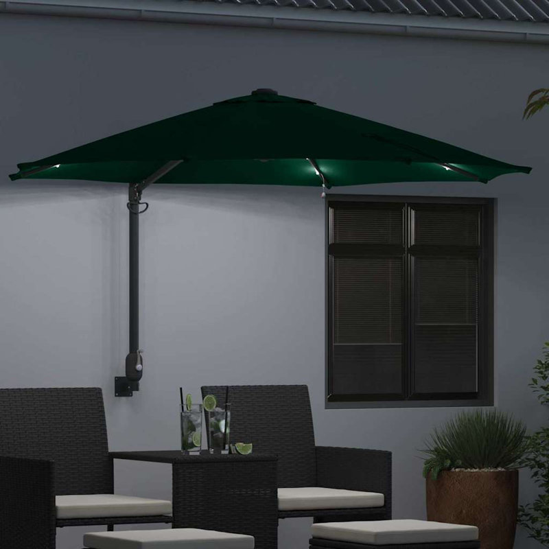 Garden Parasol with LED Strip Lights Manual Polyester and Steel Solar, Green, 148cm H x 248cm W x 248cm D