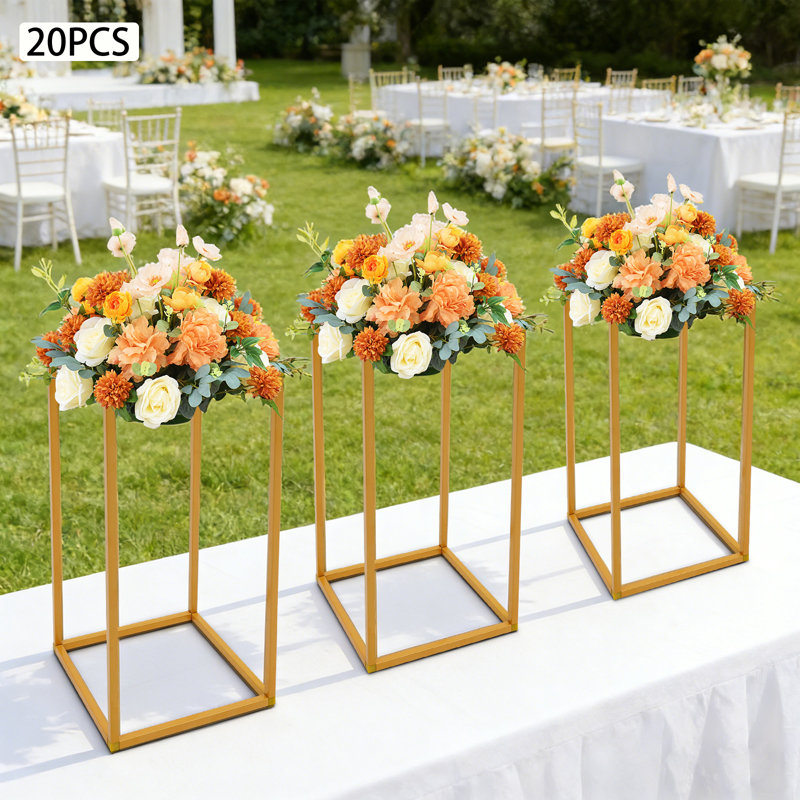 20 décorations de table de mariage géométriques carrées en métal or / blanc, 15.75, White
