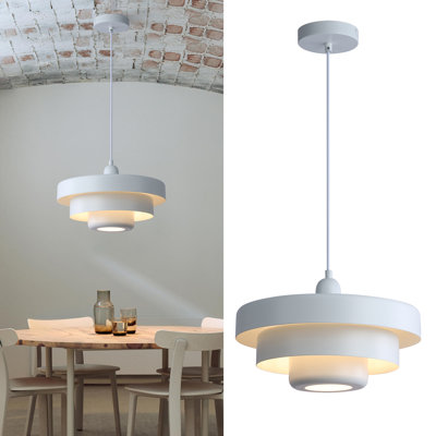 Stafford Industrial Adjustable White Chandelier 1-light Pendant Light With 3-layer Metal Shade, Vintage Hanging Lamp For Living Room