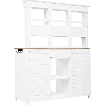 Bureau de jardinage avec H 65,7 po, blanc, 6 tiroirs, 2 armoires, 3 tablettes et crochets