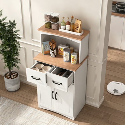 Wooden Kitchen Cabinet Pantry Storage Microwave Cabinet with Storage Drawer