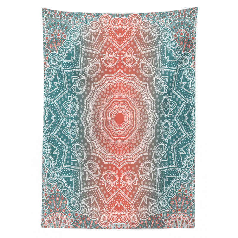Dining Room Kitchen Tablecloth, Coral/Teal, 90" L x 60" W