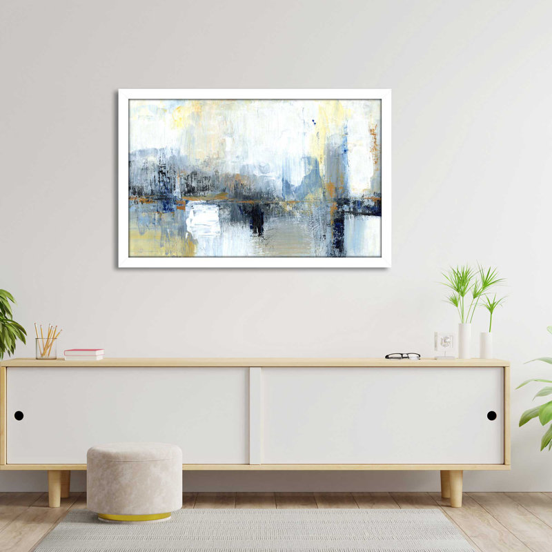 «Sweeping City I» par Tava Studios - Peinture, L 27,5 po x H 21,5 po, Cadre blanc