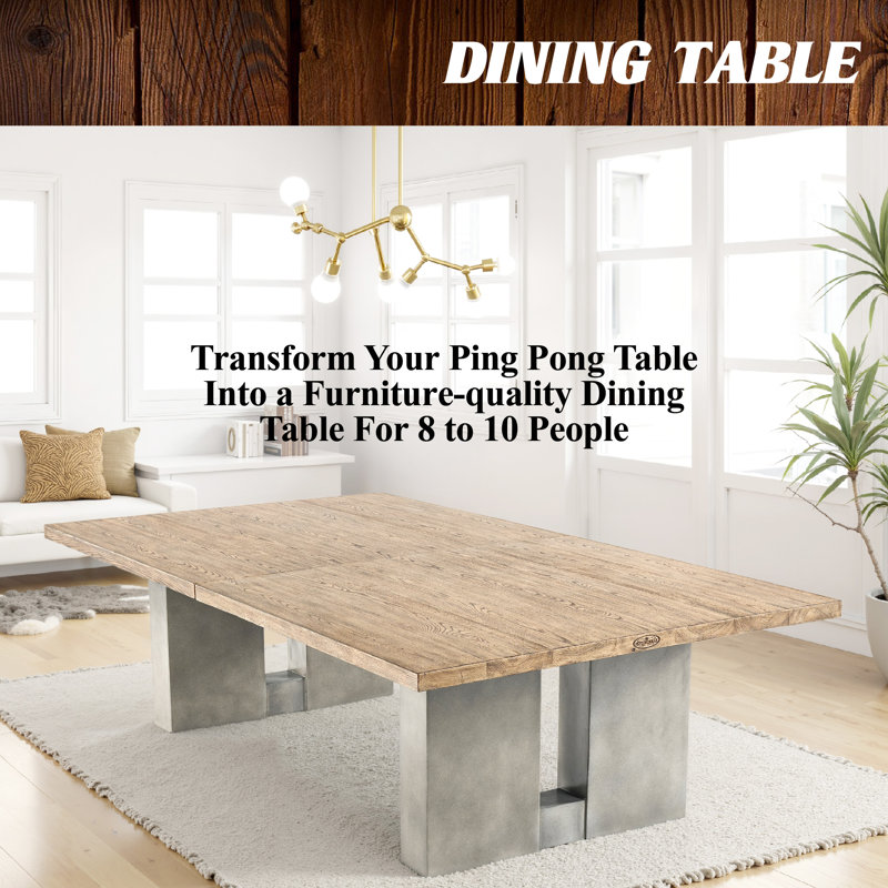 Barrington 9 ft Aurora Outdoor Ping Pong Table Easy Assembly Official Size Combo Dining and Tennis Table with Removable Metal Net and Fitted Table Cover