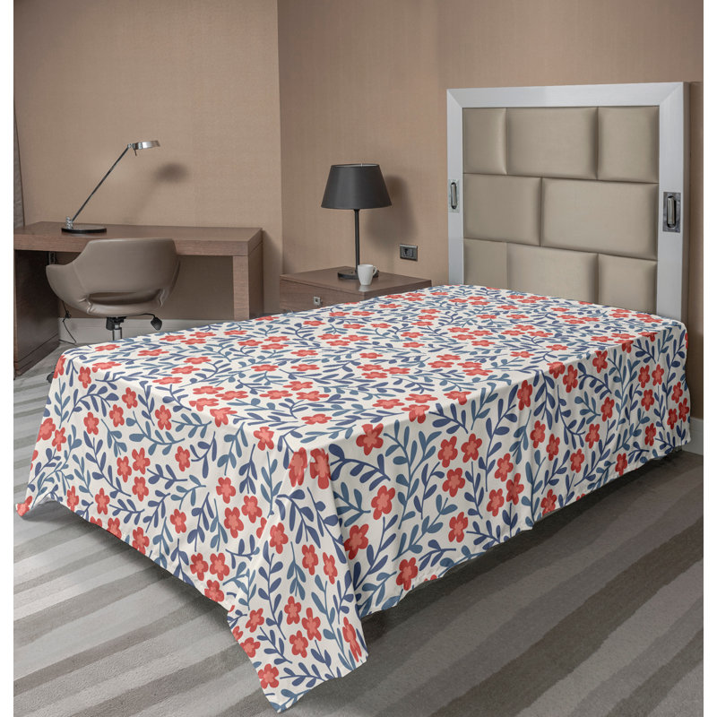 Ambesonne Top Flat Sheet Royal, Twin Flat Sheet, Red Blue White Floral 12