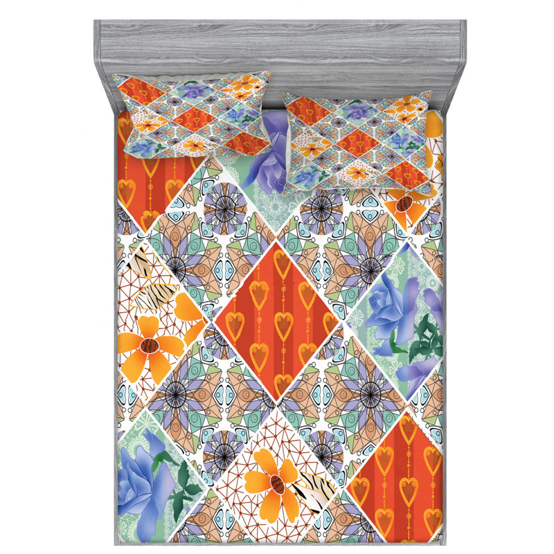 Microfiber Patchwork Sheet Set, Full Sheet Set with Fitted Sheet